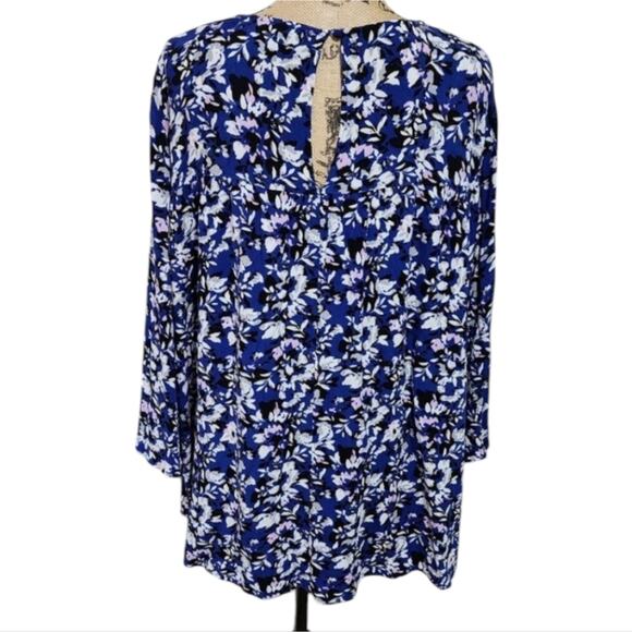 Lane Bryant royal blue floral long sleeve boho lace trimmed‎ tunic plus Size 22 - Picture 4 of 8